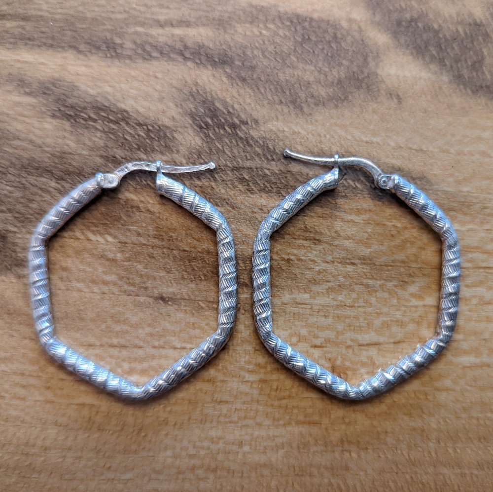 Sterling Silver Hexagon Hoops